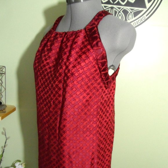 M.S.S.P. MAX STUDIO Velvet Chiffon High neck Top XS Red Trapeze Tunic blouse Hot - Picture 5 of 9